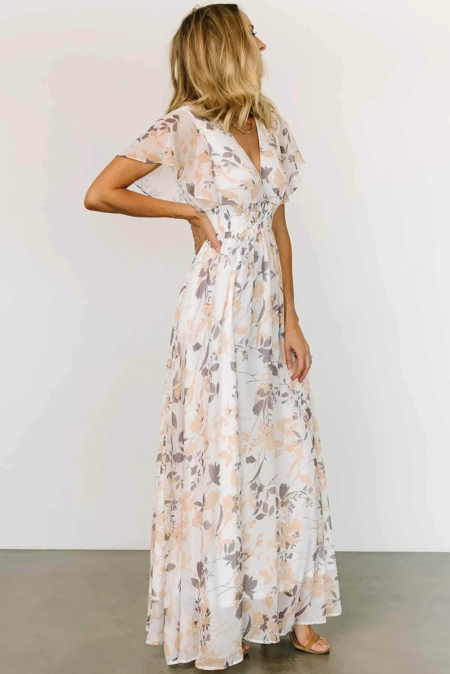 Baltic Born WEDDING SUITE|wedding guest|Lynlee Metallic Maxi Dress | Off White Print