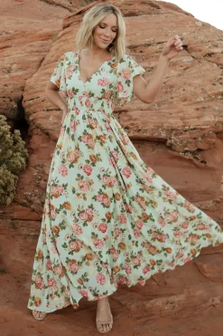 Baltic Born WEDDING SUITE|wedding guest|Lynlee Metallic Maxi Dress | Sage + Pink