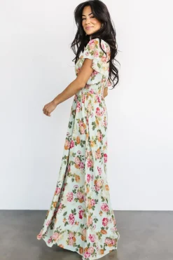Baltic Born WEDDING SUITE|wedding guest|Lynlee Metallic Maxi Dress | Sage + Pink