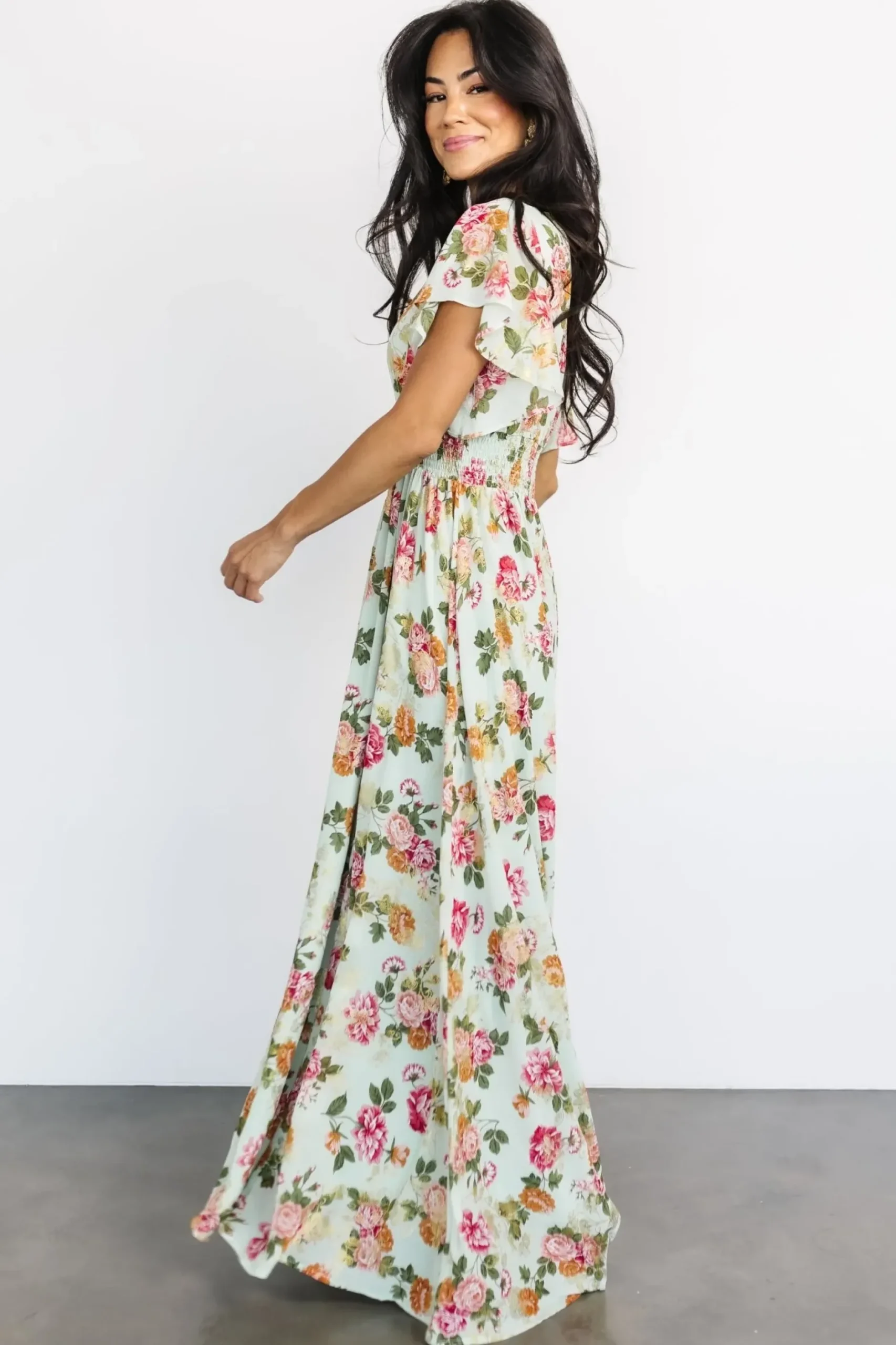 Baltic Born WEDDING SUITE|wedding guest|Lynlee Metallic Maxi Dress | Sage + Pink