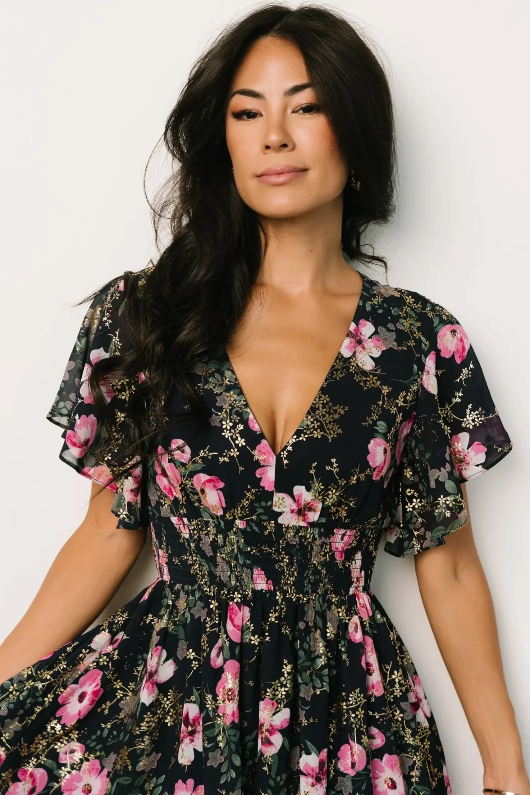 Baltic Born WEDDING SUITE|wedding guest|Lynlee Metallic Maxi Dress | Dark Blue + Pink