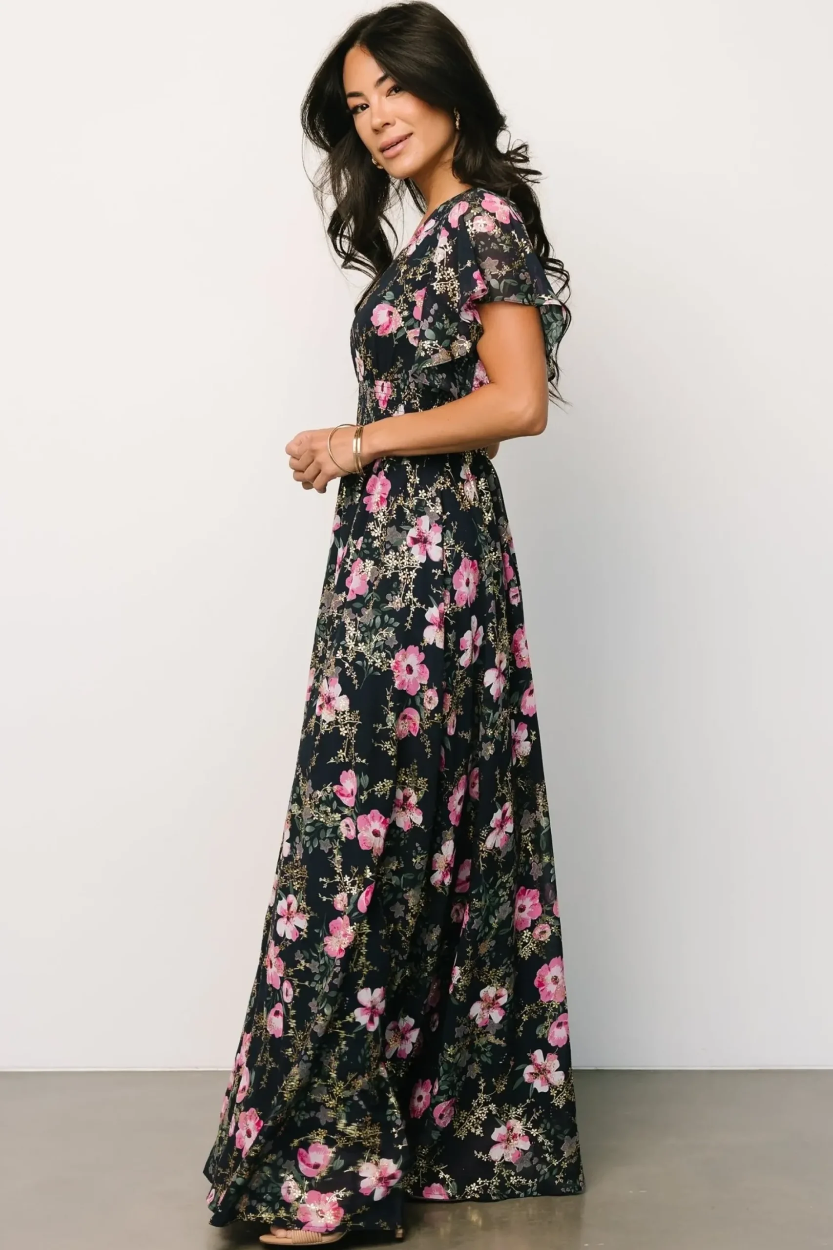 Baltic Born WEDDING SUITE|wedding guest|Lynlee Metallic Maxi Dress | Dark Blue + Pink