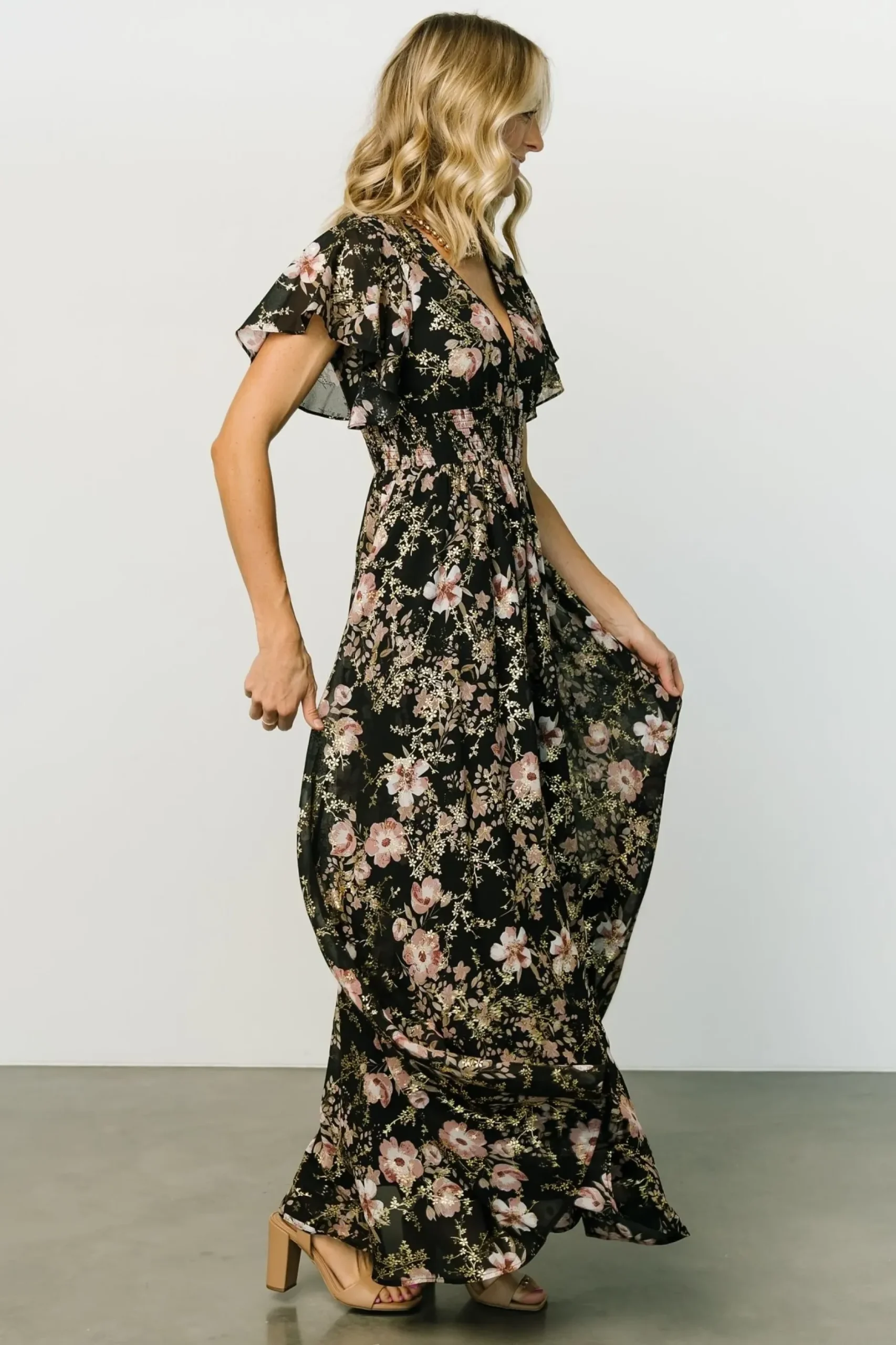 Baltic Born WEDDING SUITE|wedding guest|Lynlee Metallic Maxi Dress | Black + Mauve