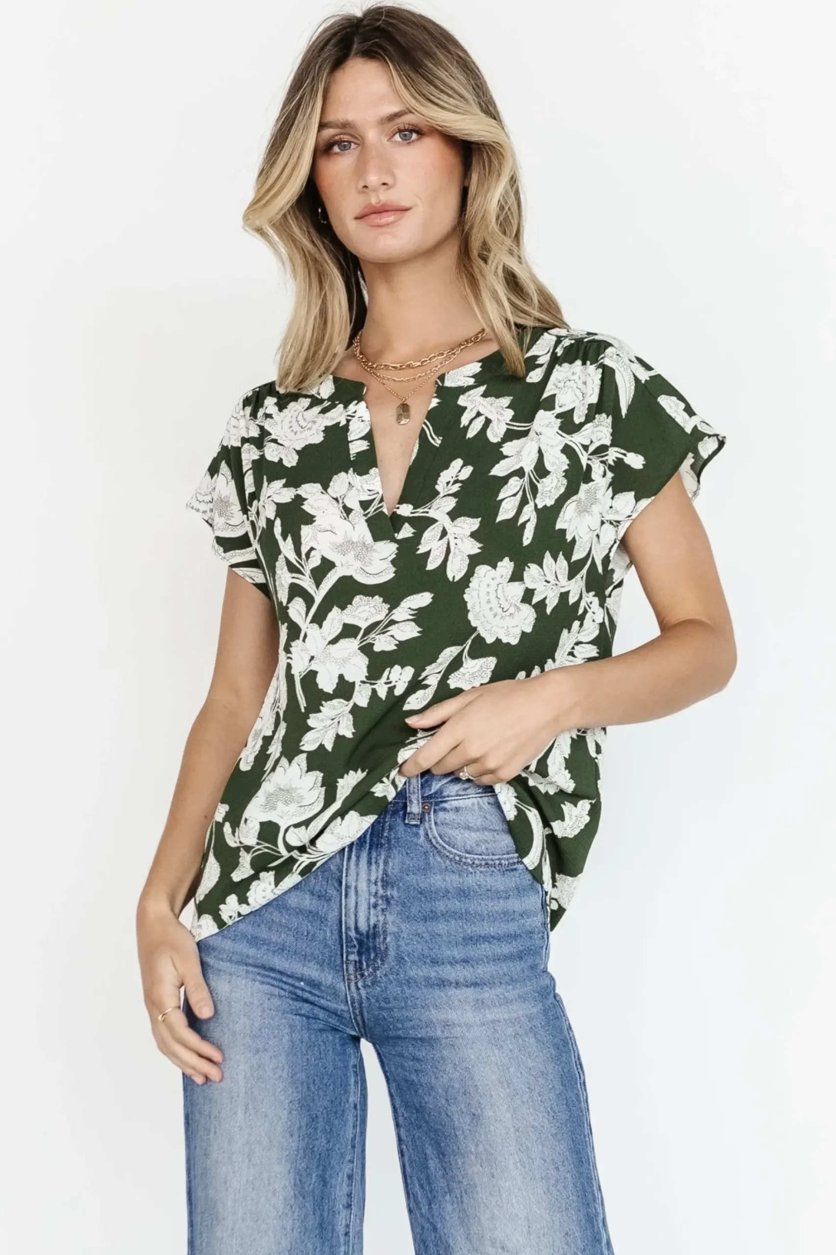 Baltic Born blouses + shirts|Macey Top | Olive Floral