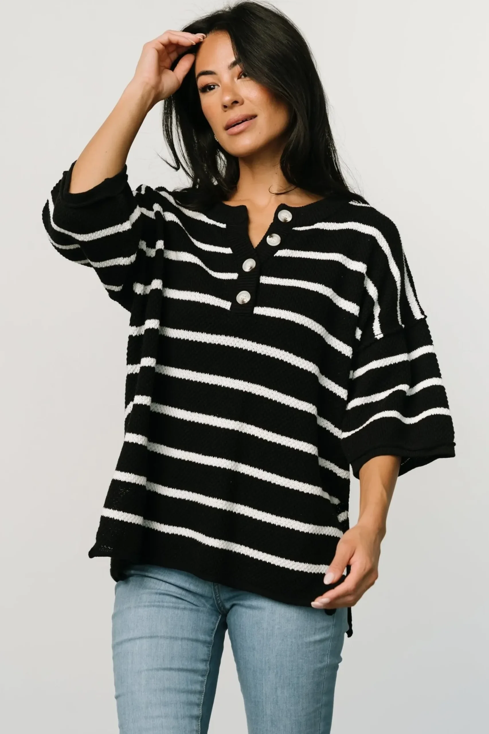 Baltic Born WINTER ESSENTIALS|Maddock Stripe Knit Top | Black + Off White