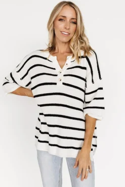 Baltic Born WINTER ESSENTIALS|Maddock Stripe Knit Top | Off White + Black