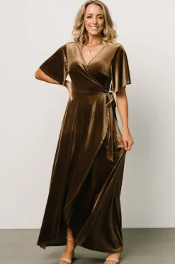 Baltic Born SALE|Maella Velvet Wrap Dress | Brushed Bronze
