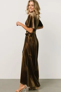 Baltic Born SALE|Maella Velvet Wrap Dress | Brushed Bronze