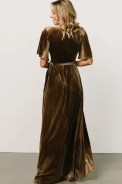 Baltic Born SALE|Maella Velvet Wrap Dress | Brushed Bronze