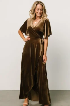Baltic Born SALE|Maella Velvet Wrap Dress | Brushed Bronze