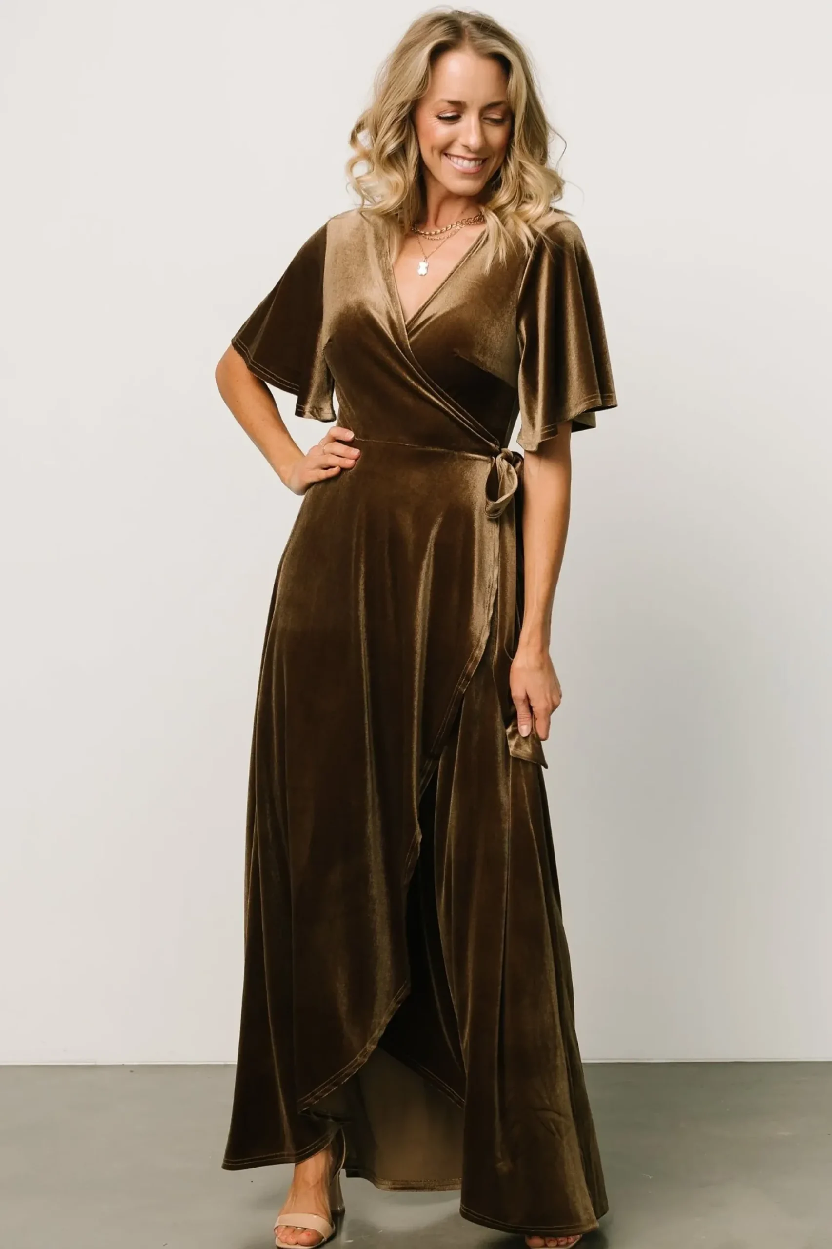 Baltic Born SALE|Maella Velvet Wrap Dress | Brushed Bronze