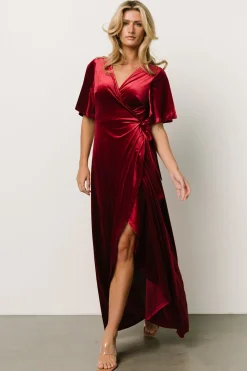 Baltic Born SALE|Maella Velvet Wrap Dress | Wine