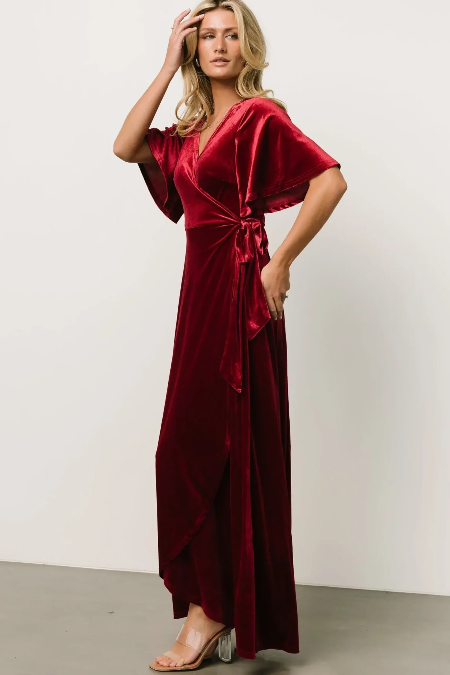 Baltic Born SALE|Maella Velvet Wrap Dress | Wine