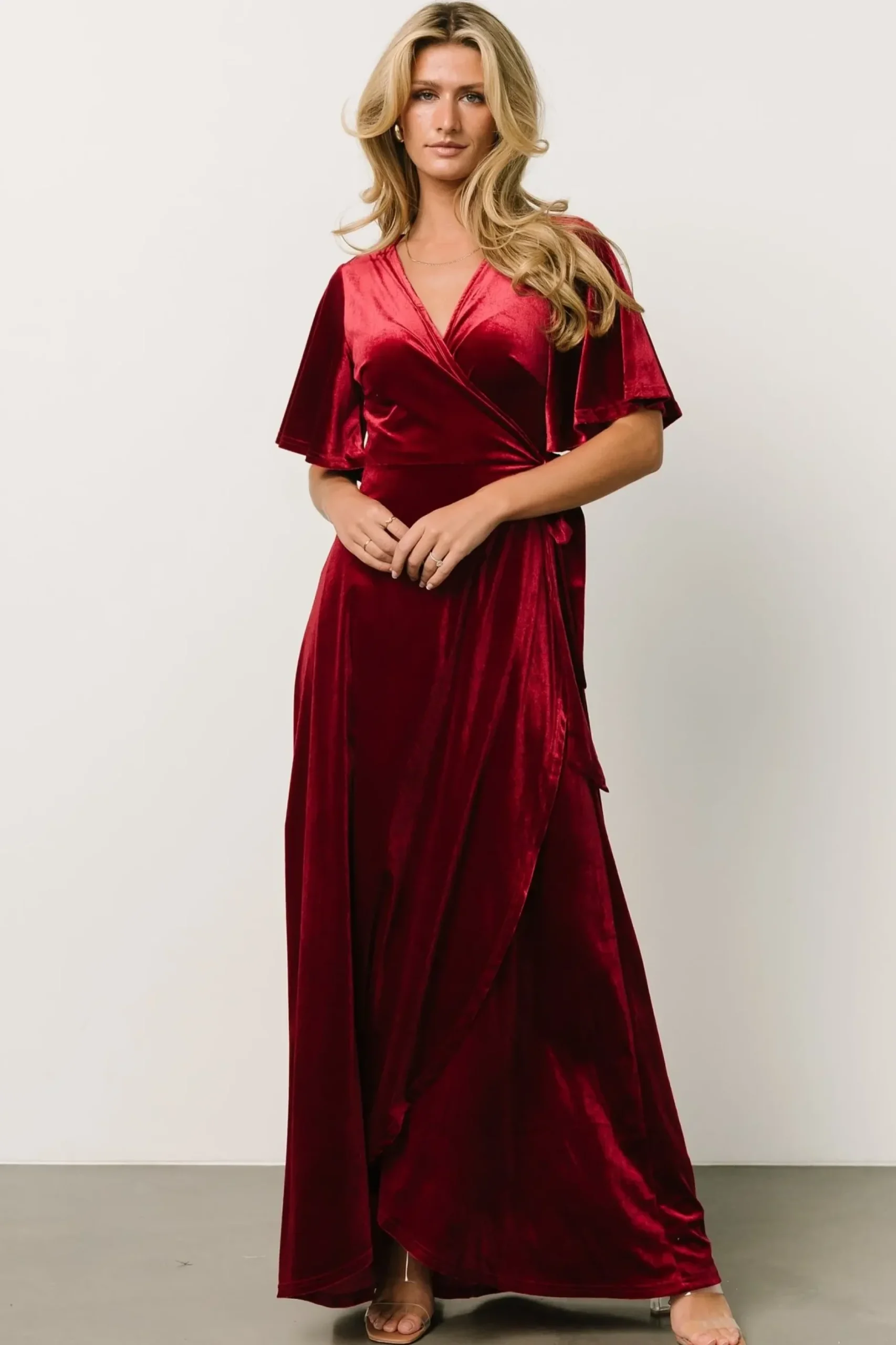 Baltic Born SALE|Maella Velvet Wrap Dress | Wine