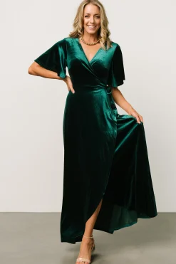 Baltic Born SALE|Maella Velvet Wrap Dress | Emerald