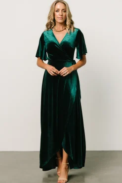 Baltic Born SALE|Maella Velvet Wrap Dress | Emerald