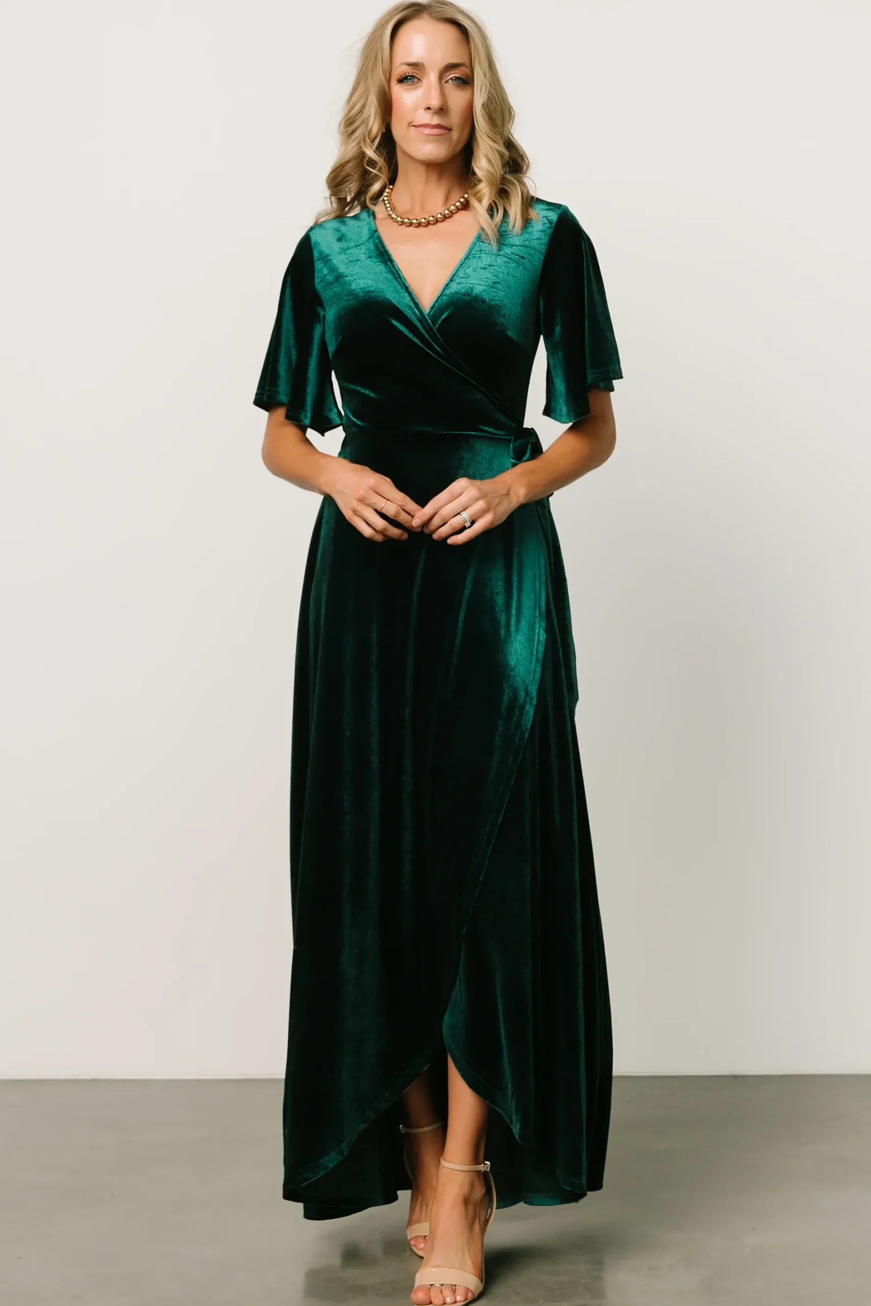 Baltic Born SALE|Maella Velvet Wrap Dress | Emerald