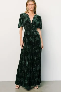 Baltic Born WINTER ESSENTIALS|Magliato Embossed Velvet Maxi Dress | Green