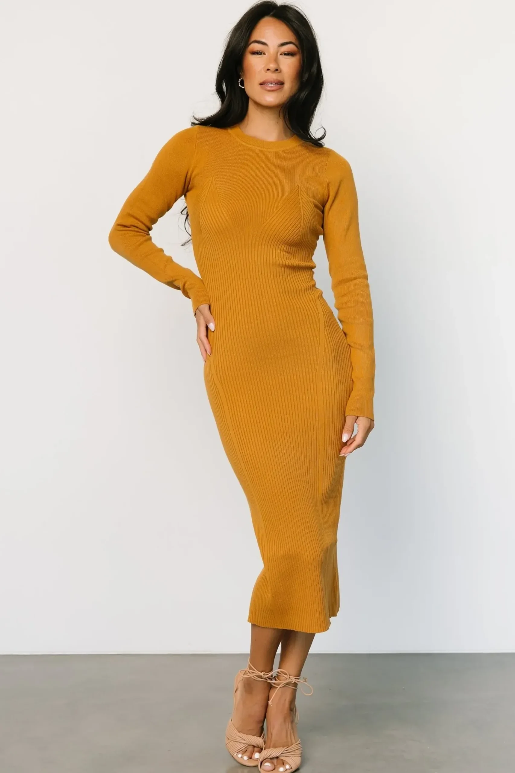 Baltic Born sweaters|Manhattan Ribbed Sweater Dress | Camel