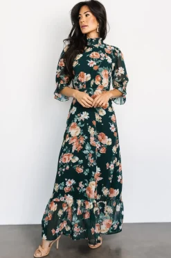 Baltic Born WEDDING SUITE|wedding guest|Marie Mock Neck Maxi Dress | Dark Green Floral