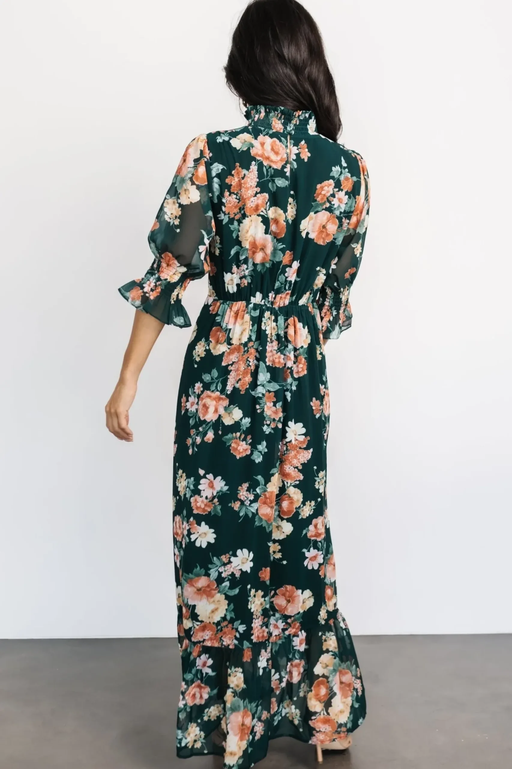 Baltic Born WEDDING SUITE|wedding guest|Marie Mock Neck Maxi Dress | Dark Green Floral