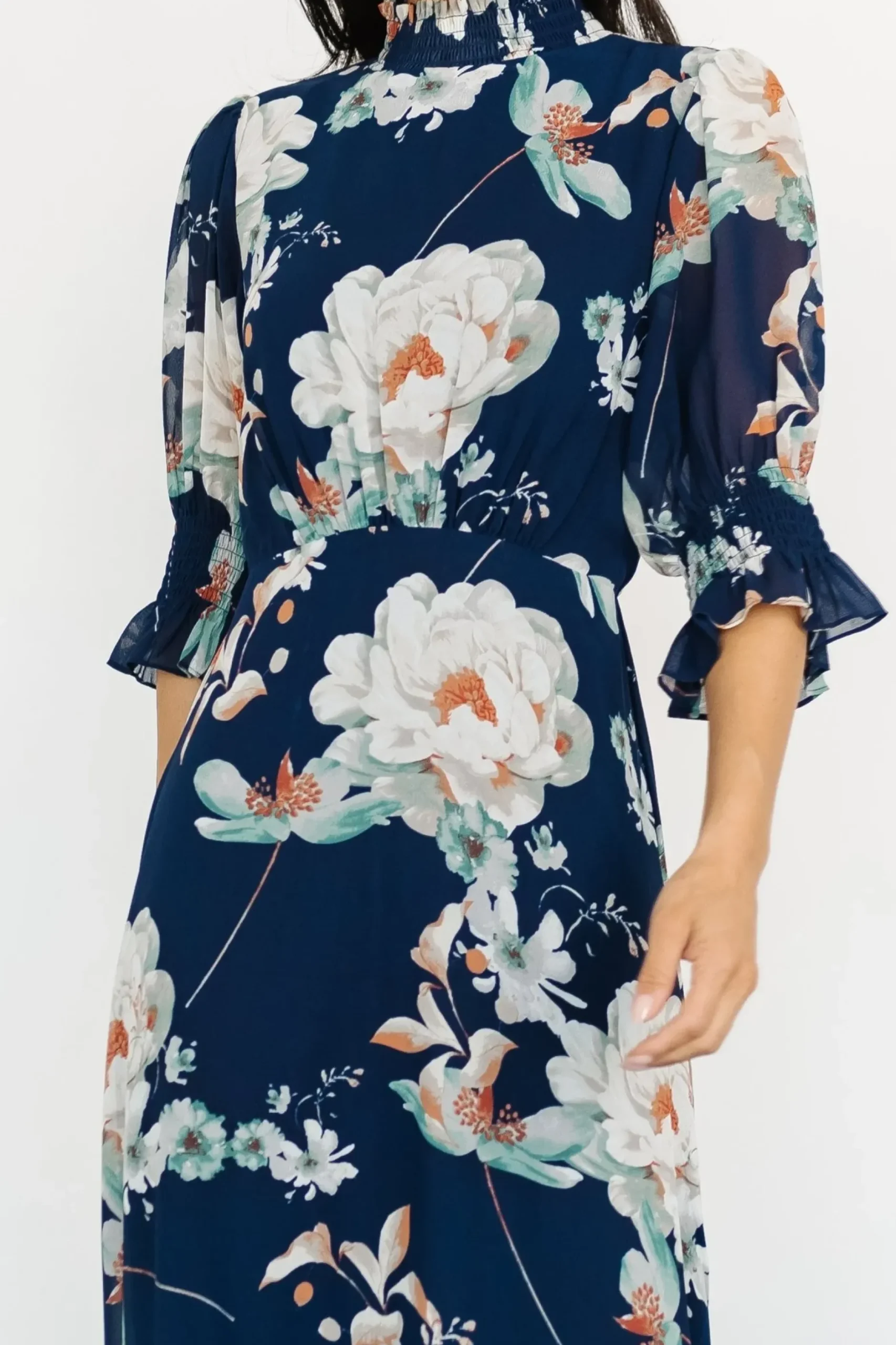 Baltic Born WEDDING SUITE|wedding guest|Marie Mock Neck Maxi Dress | Navy Floral