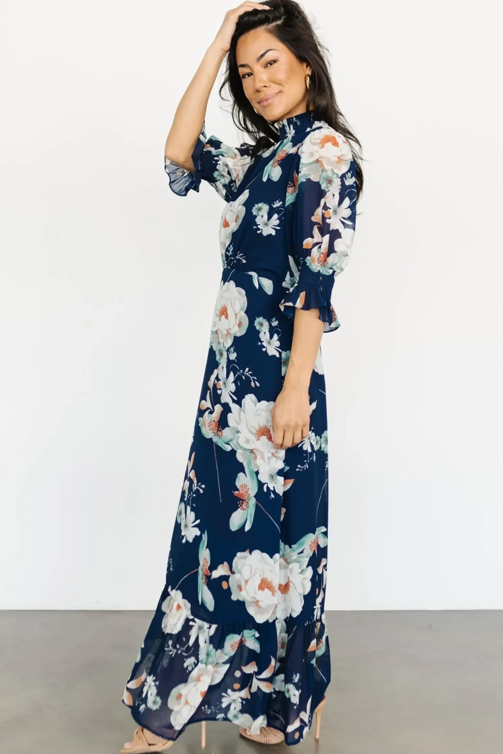 Baltic Born WEDDING SUITE|wedding guest|Marie Mock Neck Maxi Dress | Navy Floral