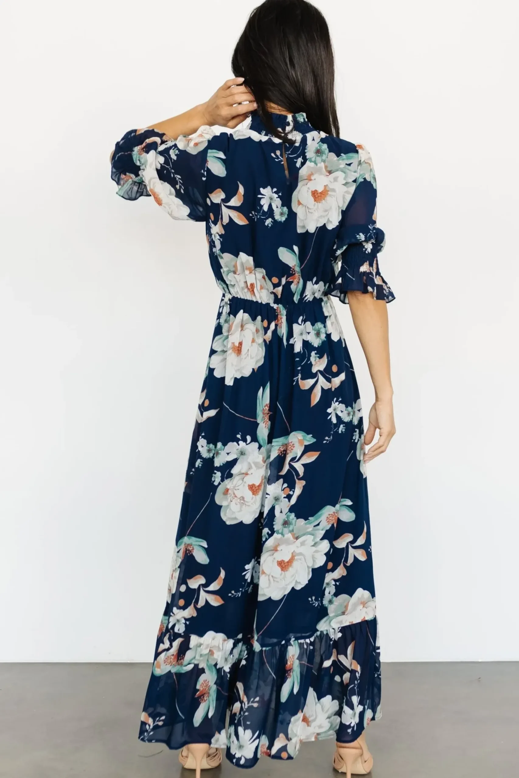 Baltic Born WEDDING SUITE|wedding guest|Marie Mock Neck Maxi Dress | Navy Floral