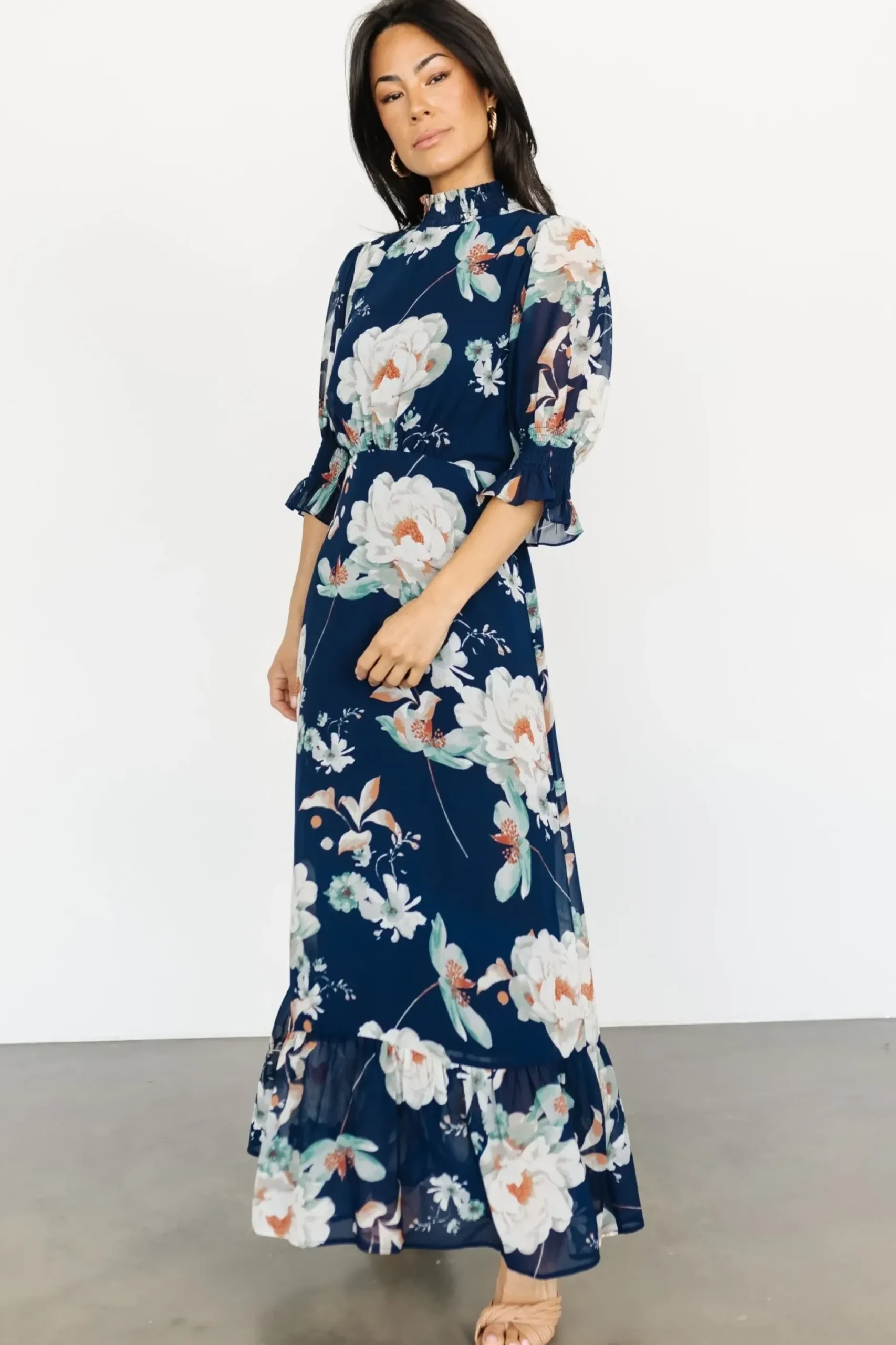 Baltic Born WEDDING SUITE|wedding guest|Marie Mock Neck Maxi Dress | Navy Floral