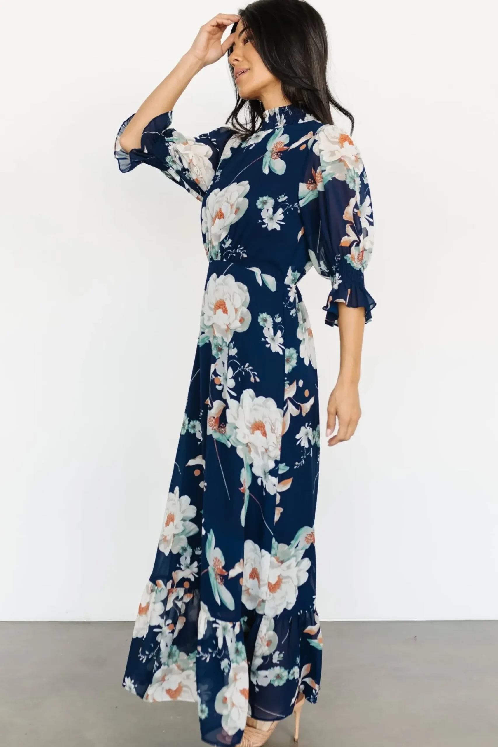 Baltic Born WEDDING SUITE|wedding guest|Marie Mock Neck Maxi Dress | Navy Floral