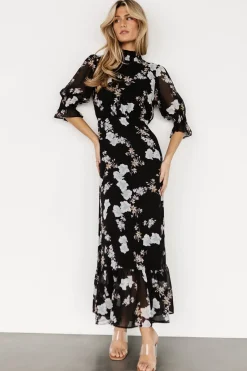 Baltic Born WEDDING SUITE|wedding guest|Marie Mock Neck Maxi Dress | Black Floral