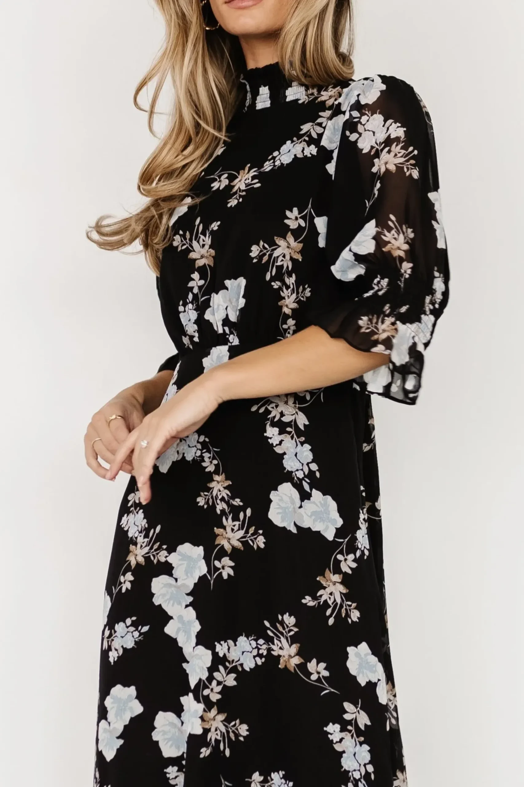 Baltic Born WEDDING SUITE|wedding guest|Marie Mock Neck Maxi Dress | Black Floral