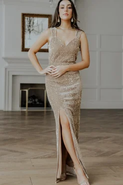 Baltic Born COMING SOON|Marilyn Sequin Maxi Gown | Taupe Iridescent