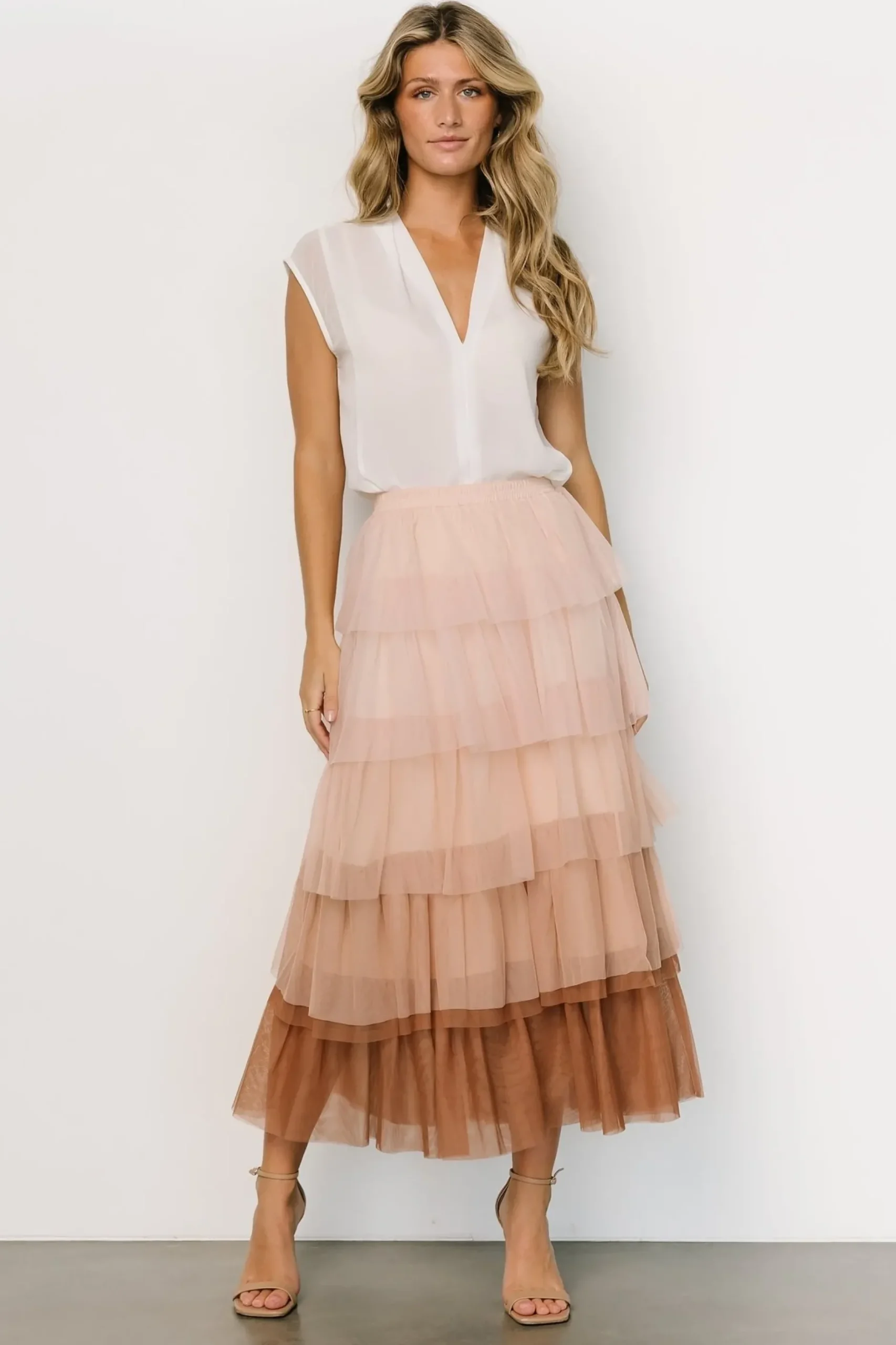 Baltic Born skirts|Marlene Tulle Ruffle Skirt | Natural + Rosy Brown