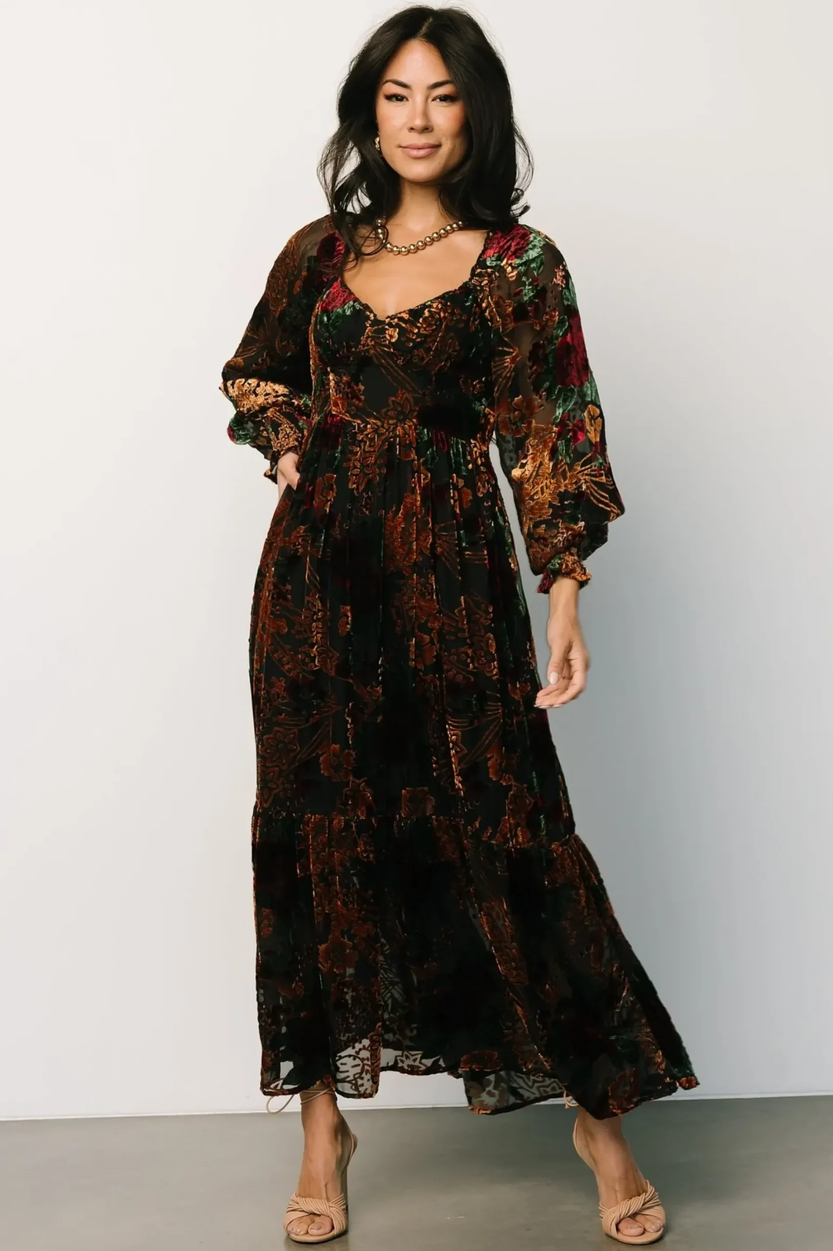 Baltic Born DRESSES|WEDDING SUITE|Marlow Velvet Embossed Dress | Black Multi