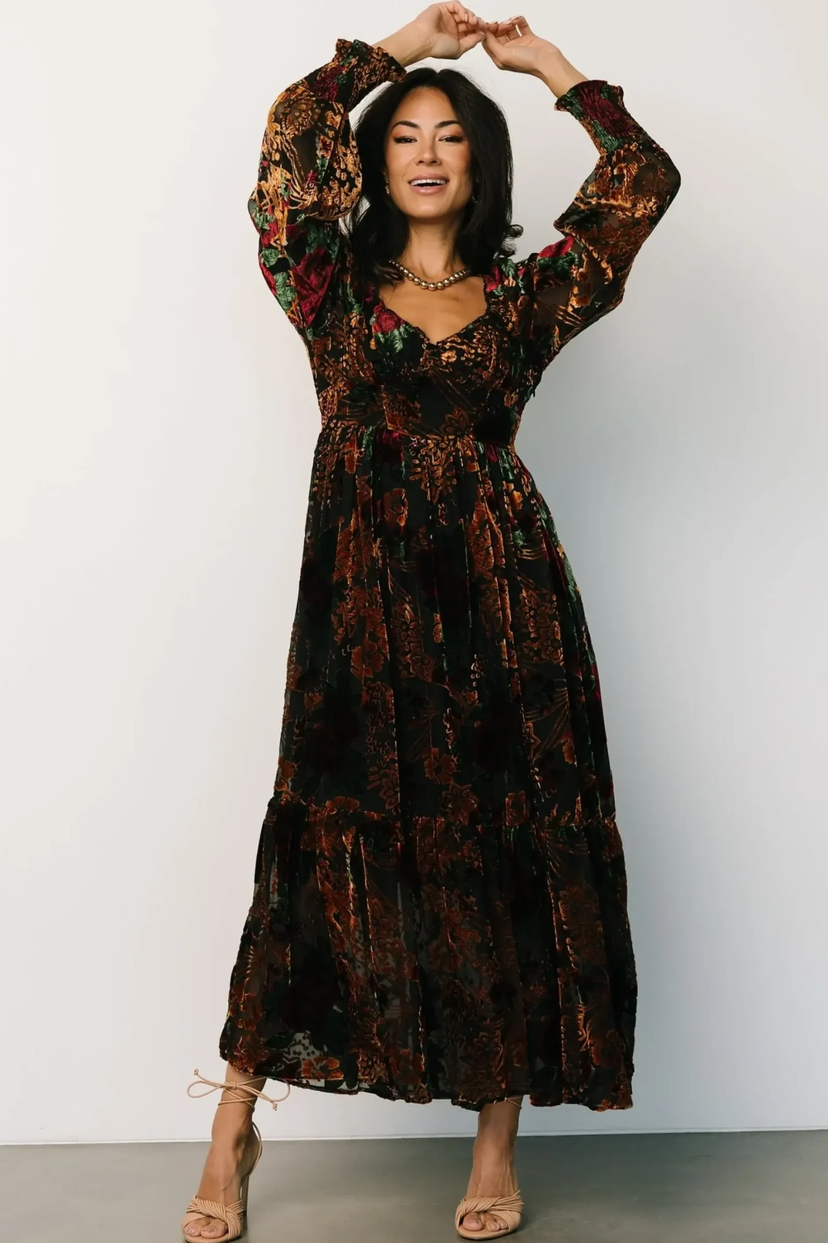 Baltic Born DRESSES|WEDDING SUITE|Marlow Velvet Embossed Dress | Black Multi