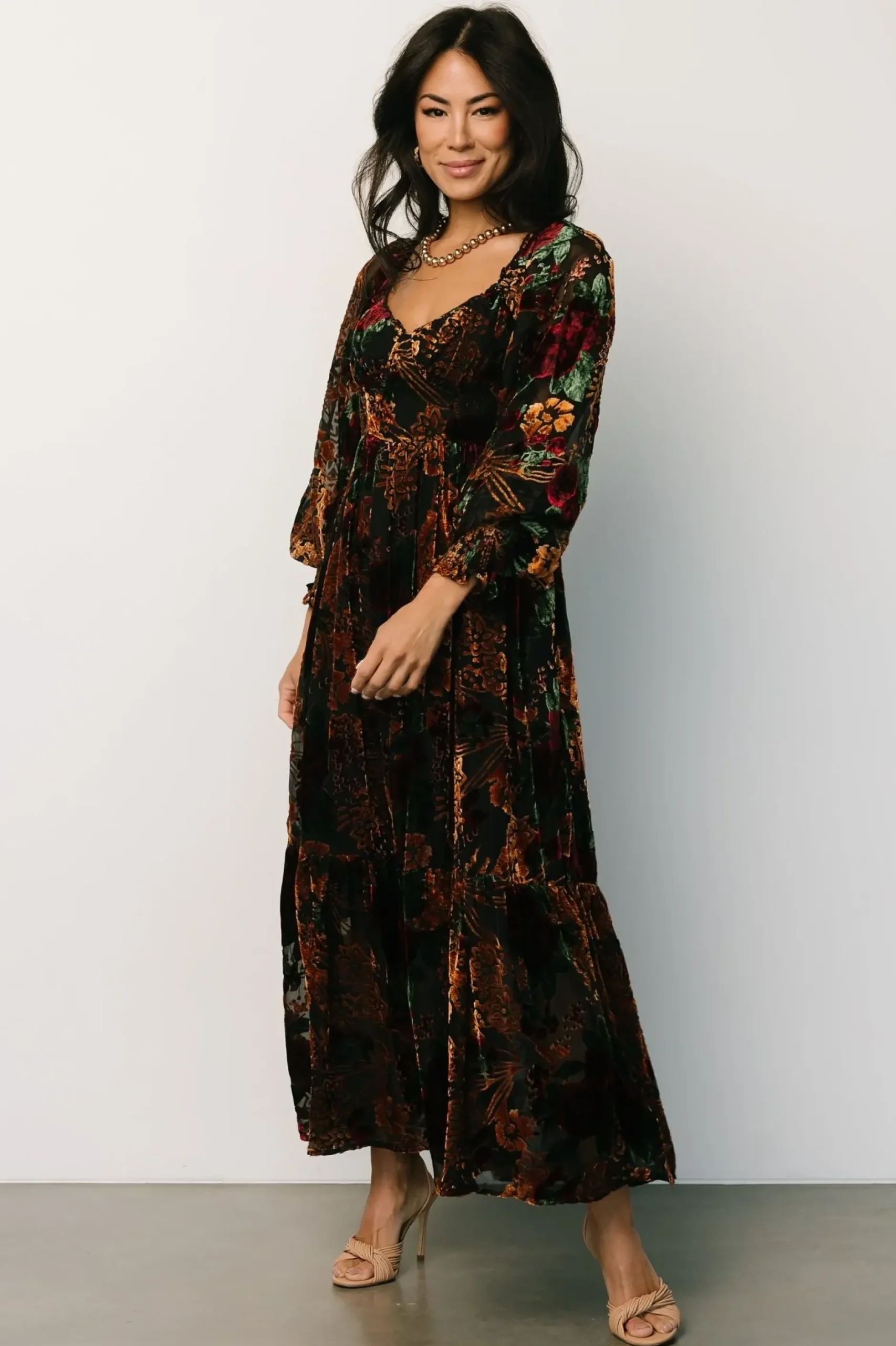 Baltic Born DRESSES|WEDDING SUITE|Marlow Velvet Embossed Dress | Black Multi