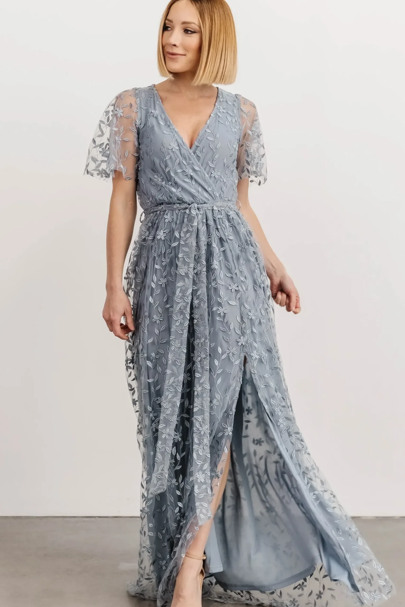 Baltic Born SALE|Marseille Embossed Maxi Dress | Dusty Blue