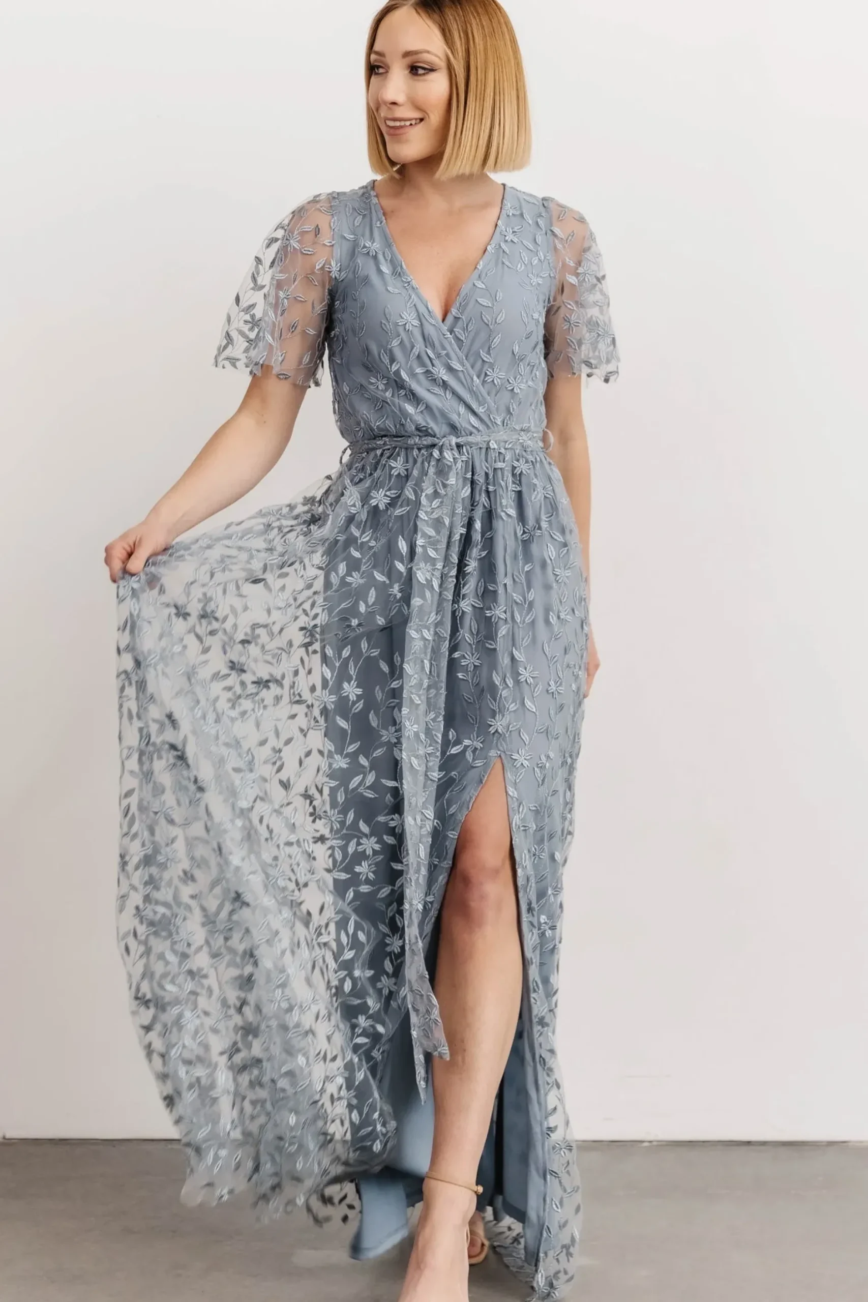 Baltic Born SALE|Marseille Embossed Maxi Dress | Dusty Blue