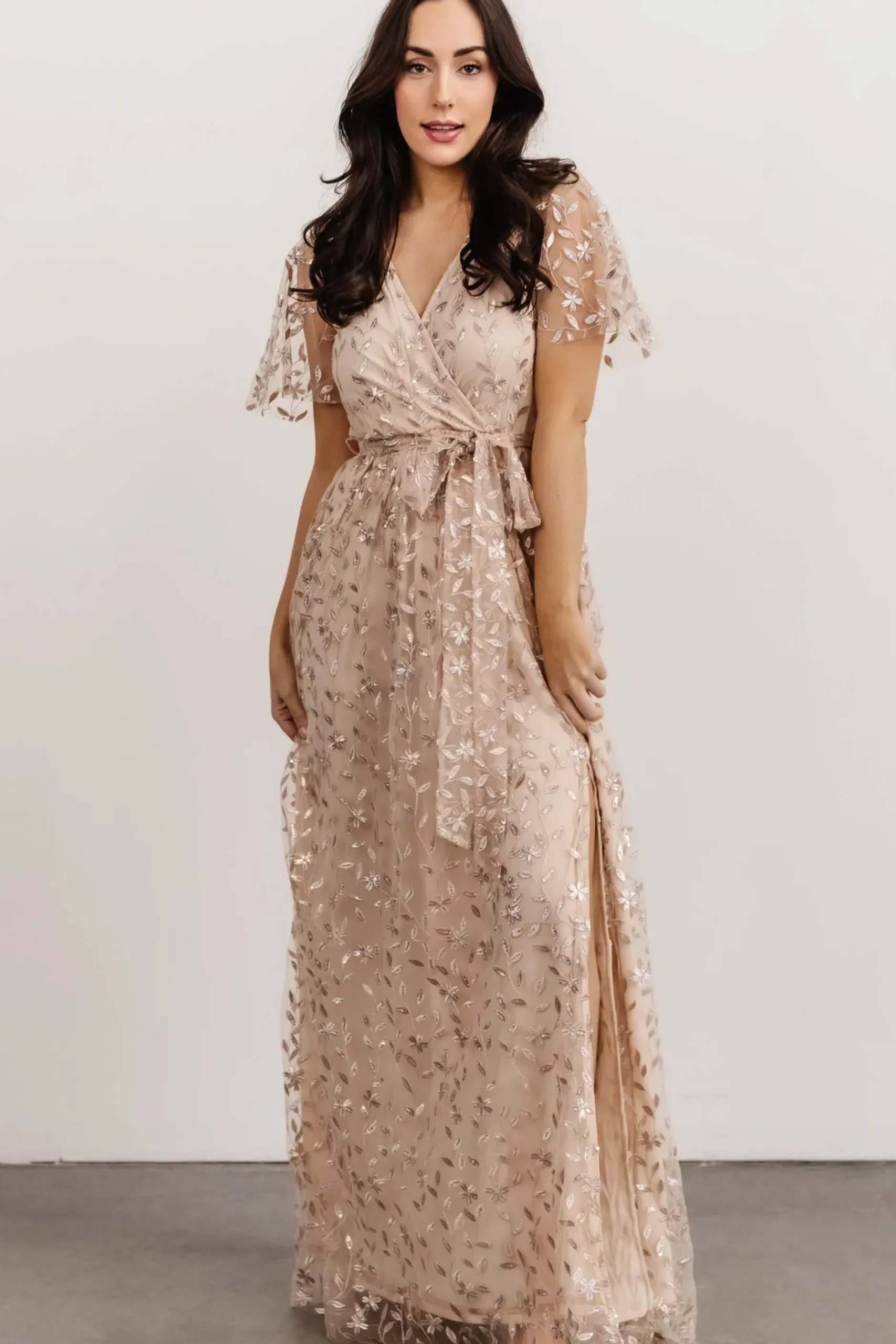 Baltic Born SALE|Marseille Embossed Maxi Dress | Sequin Champagne
