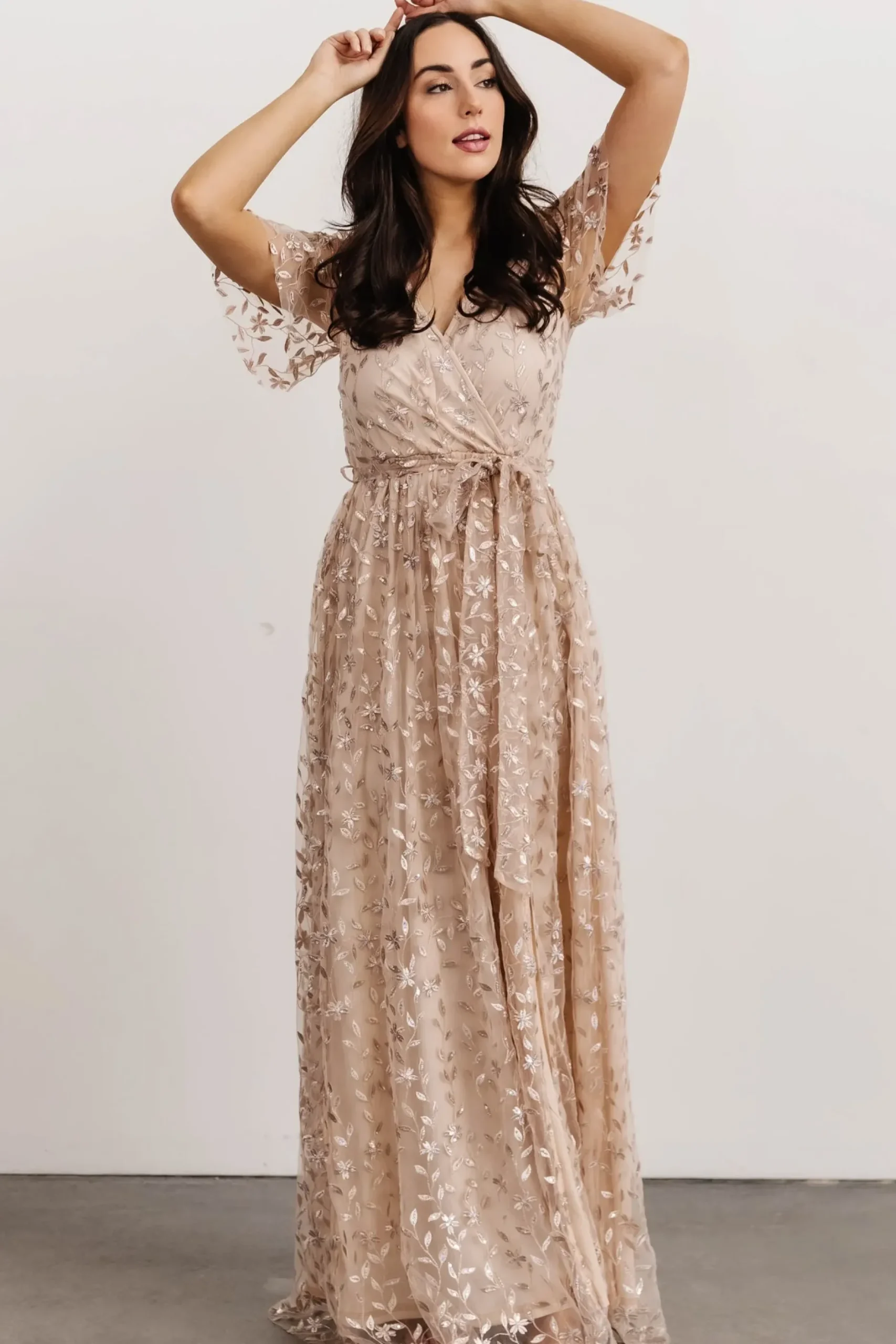 Baltic Born SALE|Marseille Embossed Maxi Dress | Sequin Champagne