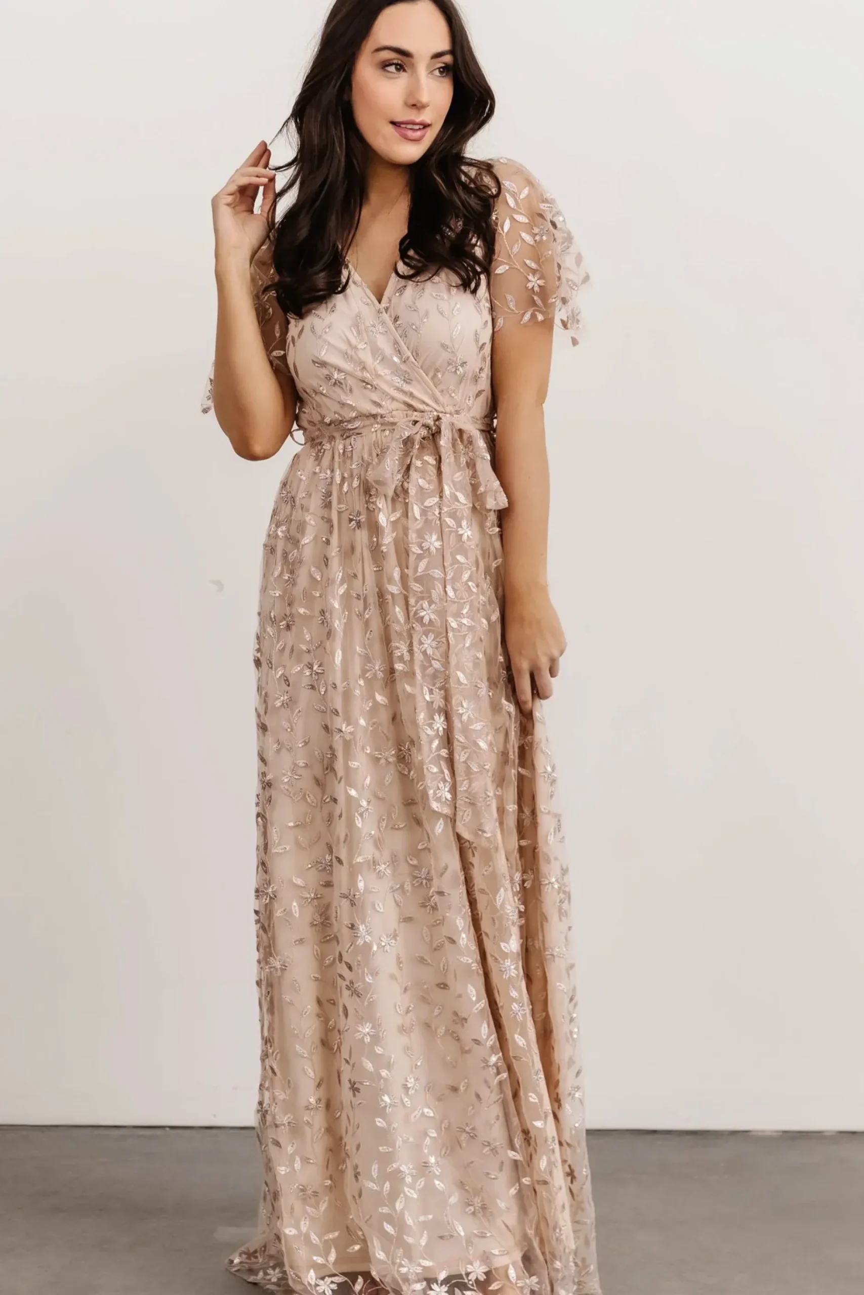 Baltic Born SALE|Marseille Embossed Maxi Dress | Sequin Champagne