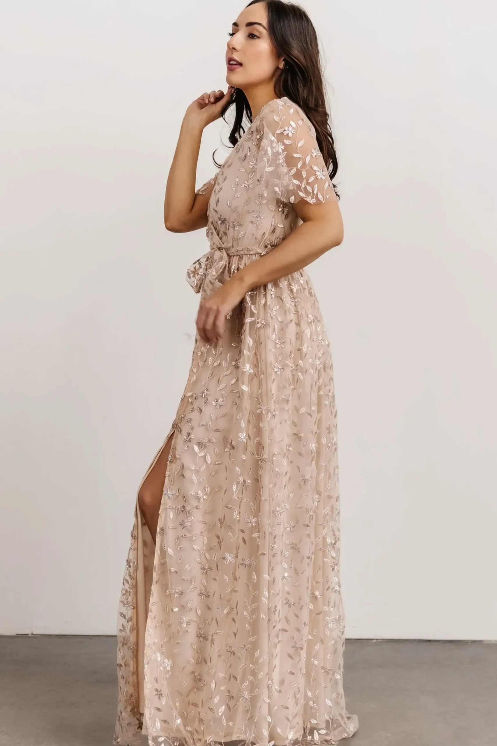 Baltic Born SALE|Marseille Embossed Maxi Dress | Sequin Champagne