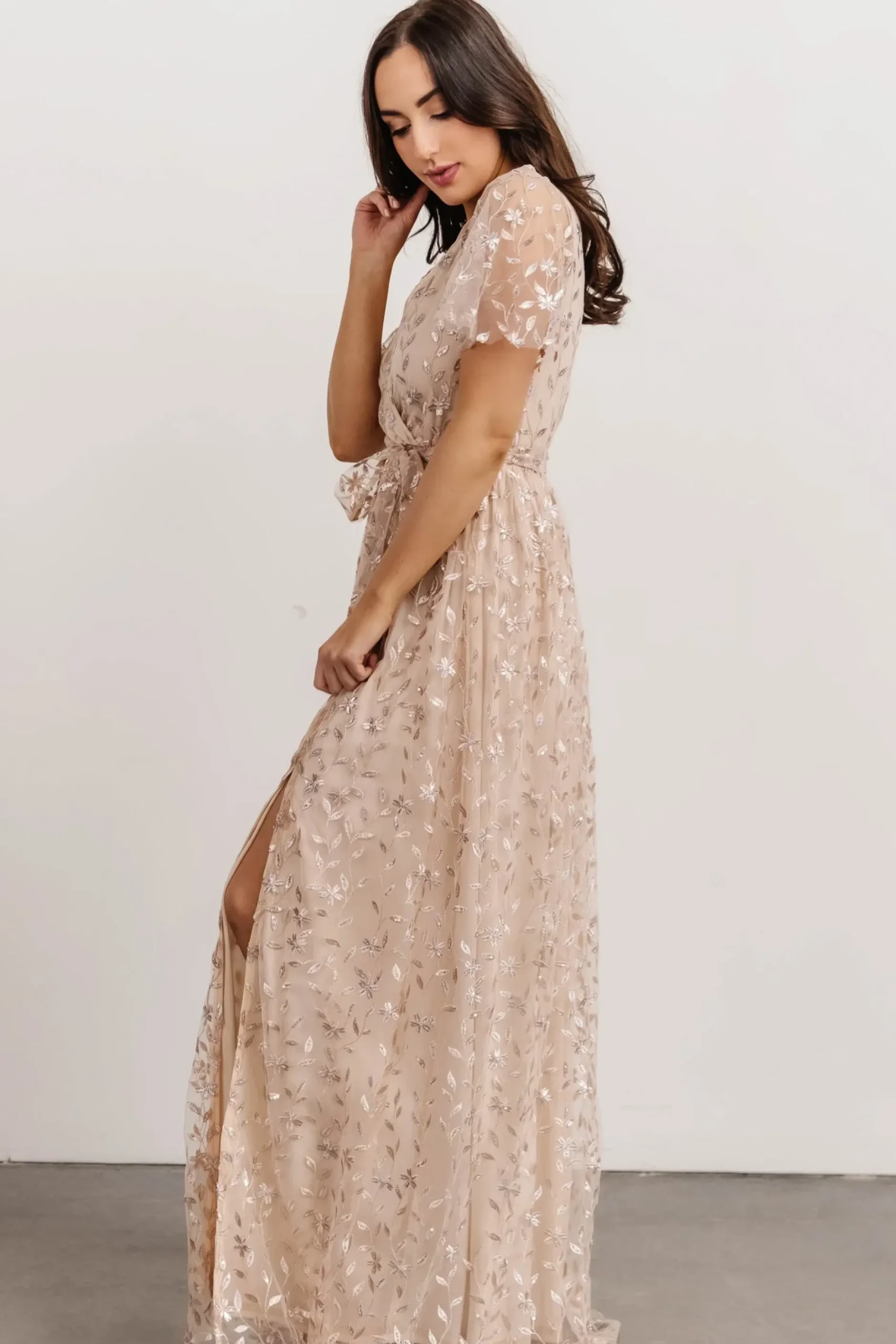 Baltic Born SALE|Marseille Embossed Maxi Dress | Sequin Champagne