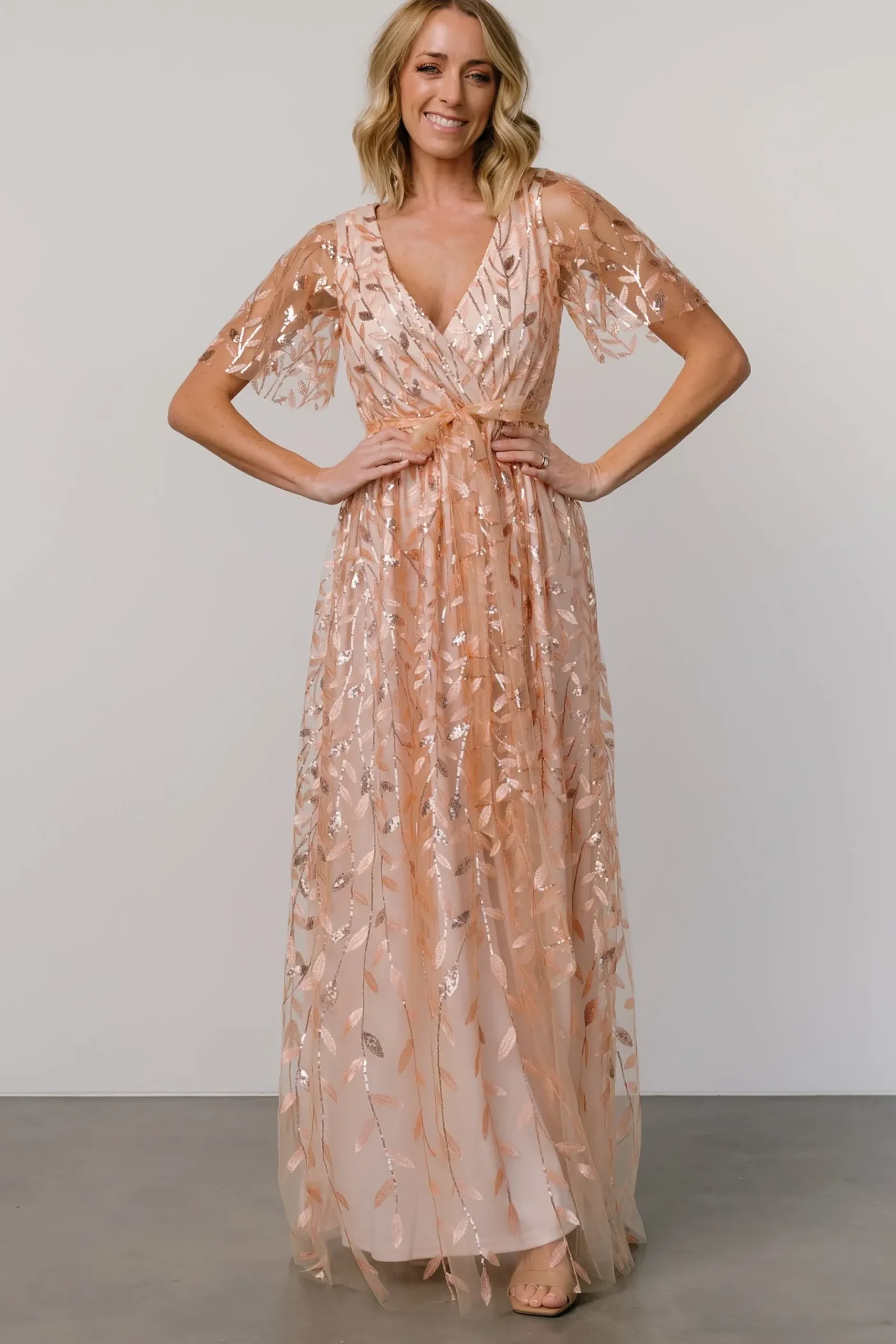 Baltic Born SALE|Marseille Embossed Maxi Dress | Rose Gold Sequin