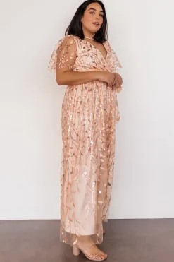 Baltic Born SALE|Marseille Embossed Maxi Dress | Rose Gold Sequin
