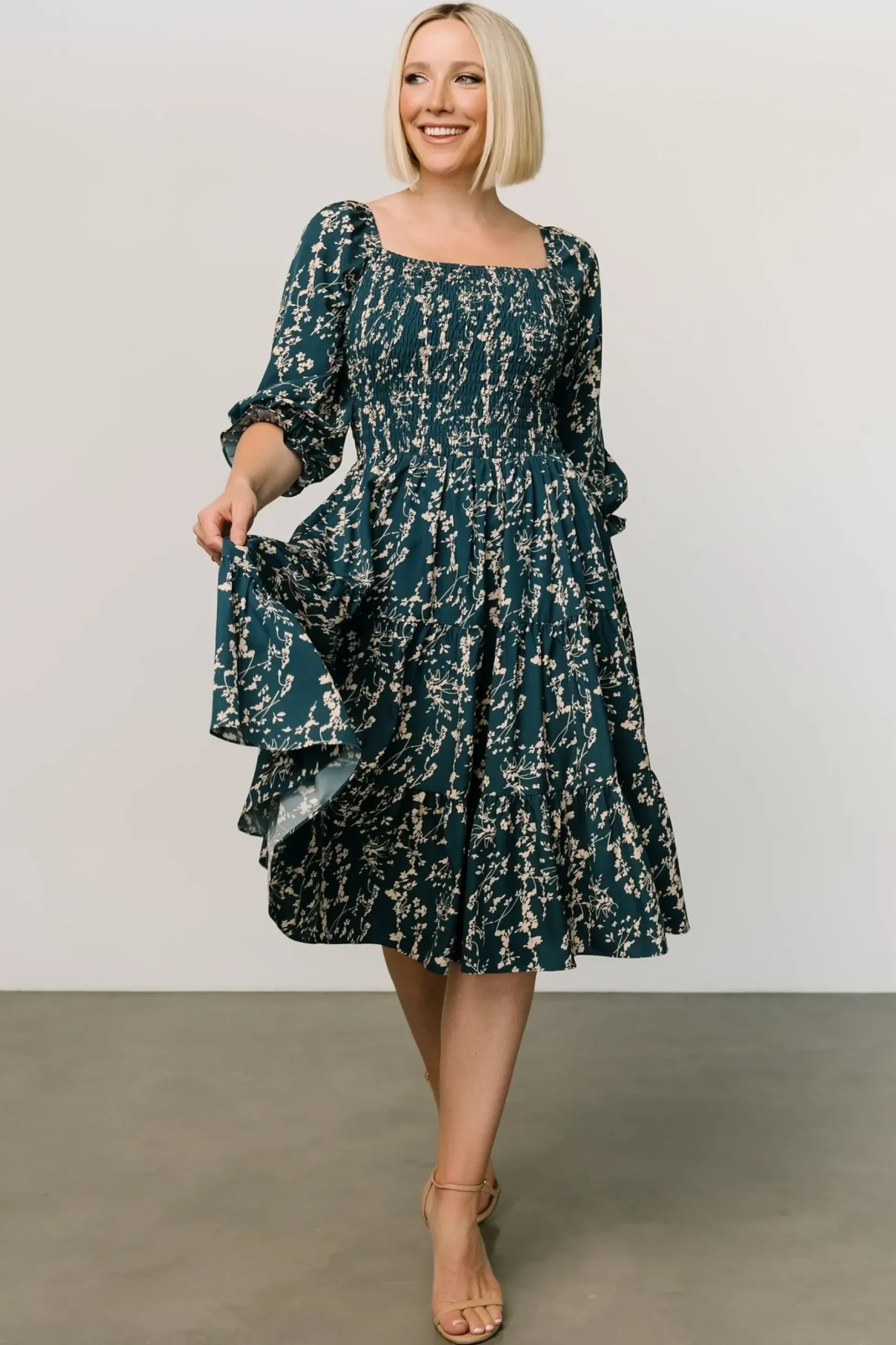 Baltic Born SALE|Marta Smocked Midi Dress | Topaz + Blush