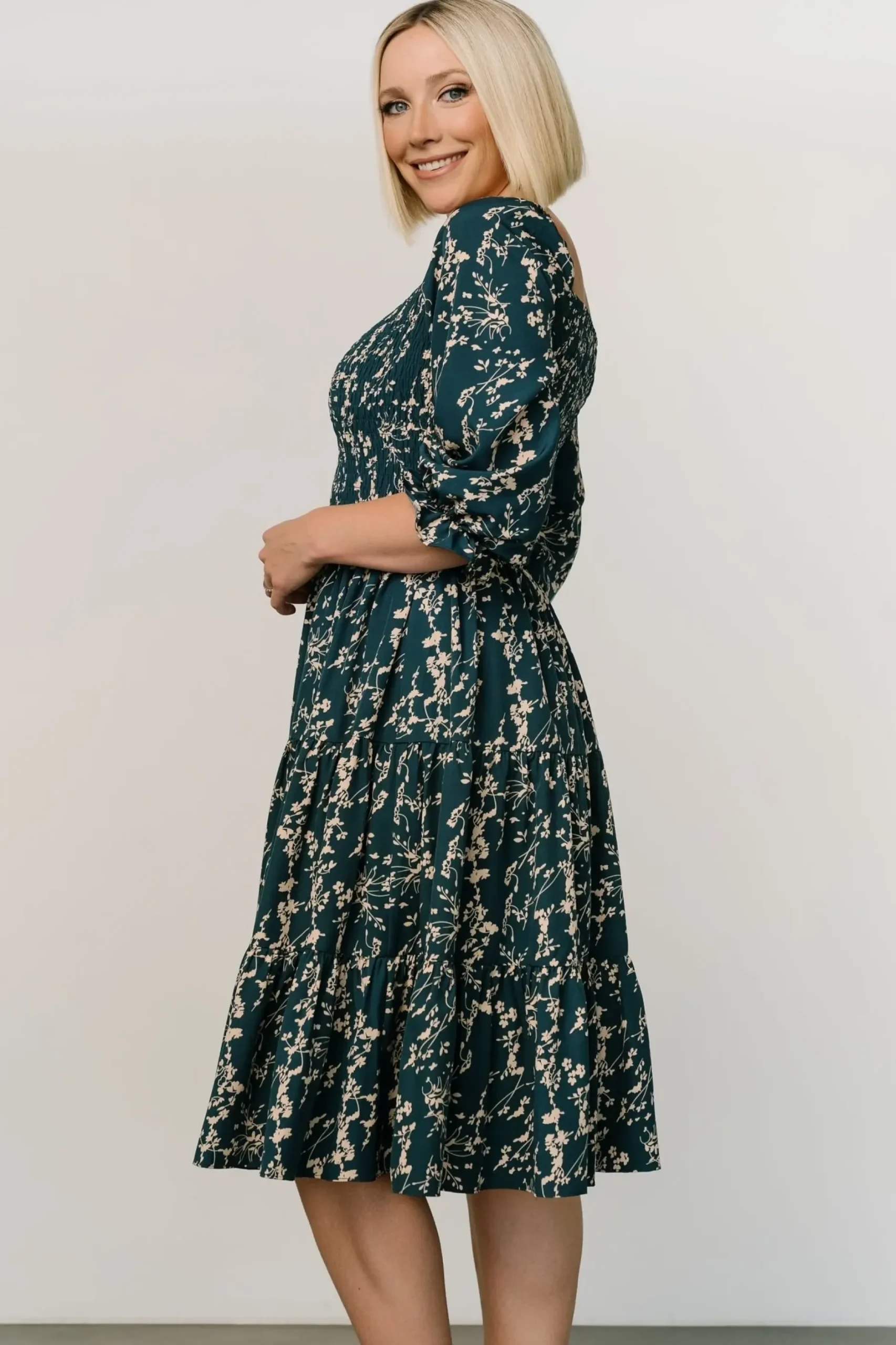 Baltic Born SALE|Marta Smocked Midi Dress | Topaz + Blush