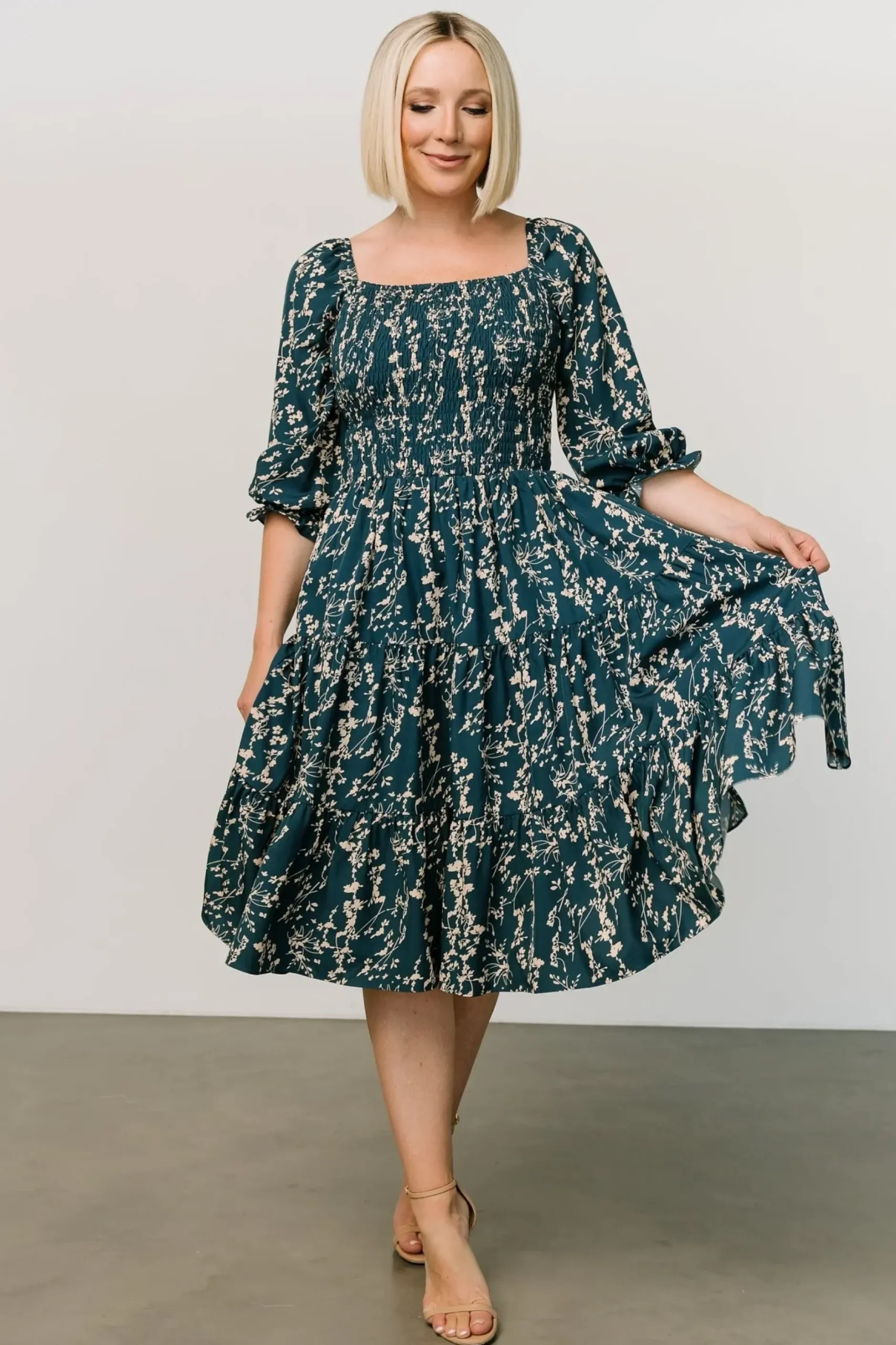 Baltic Born SALE|Marta Smocked Midi Dress | Topaz + Blush