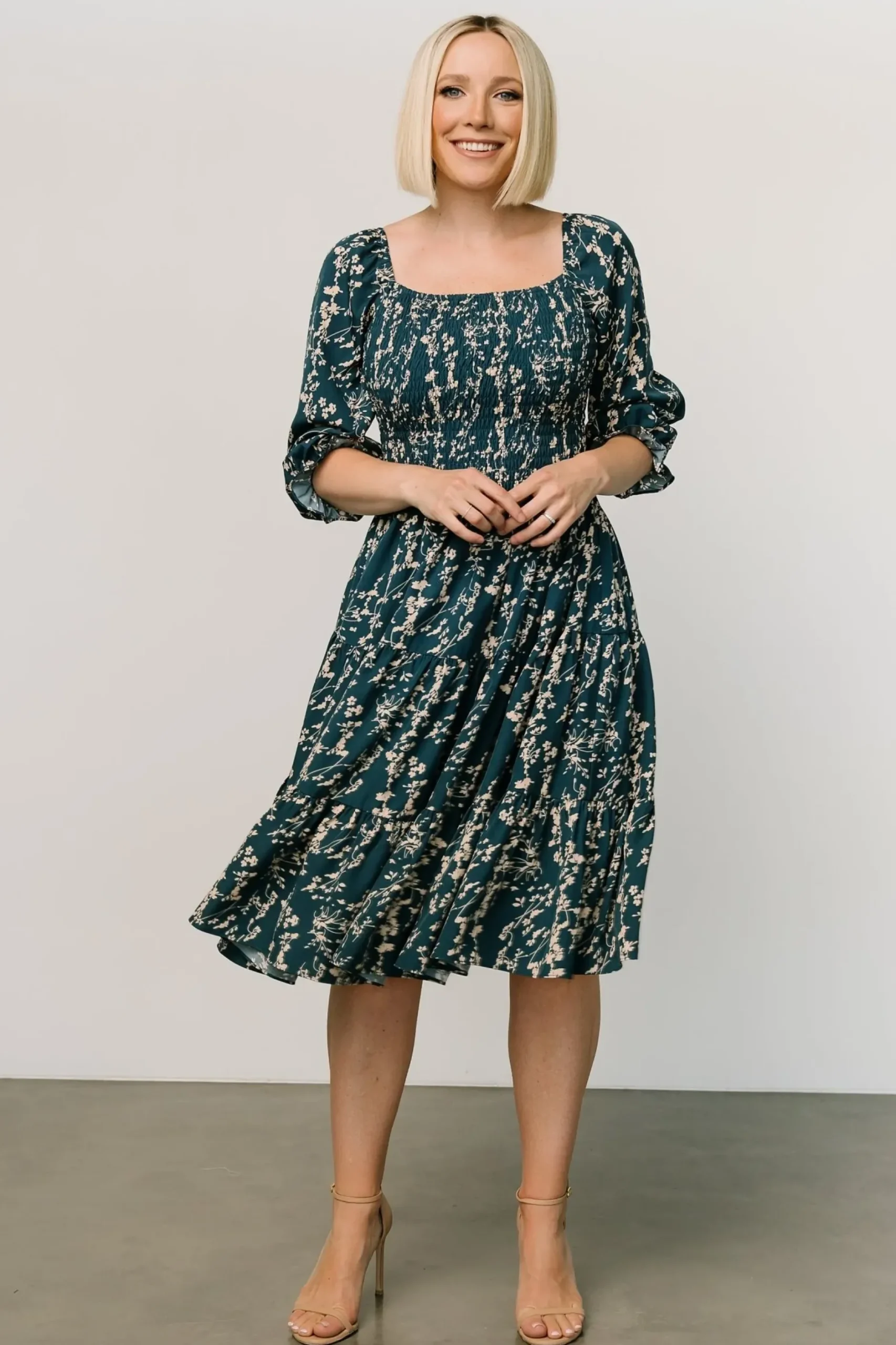 Baltic Born SALE|Marta Smocked Midi Dress | Topaz + Blush